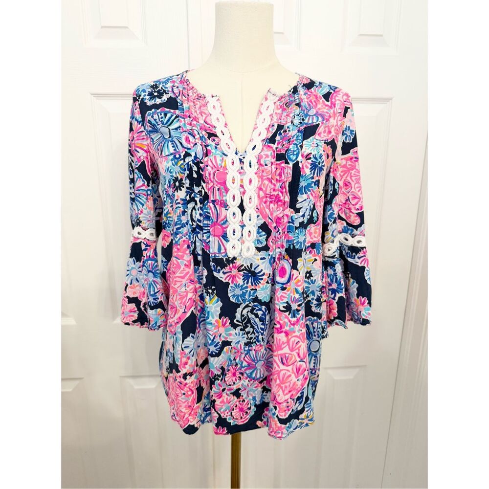 Lilly Pulitzer Womens Multicolor Hollie High‎ Tide Turtle Tunic Top Size XXS